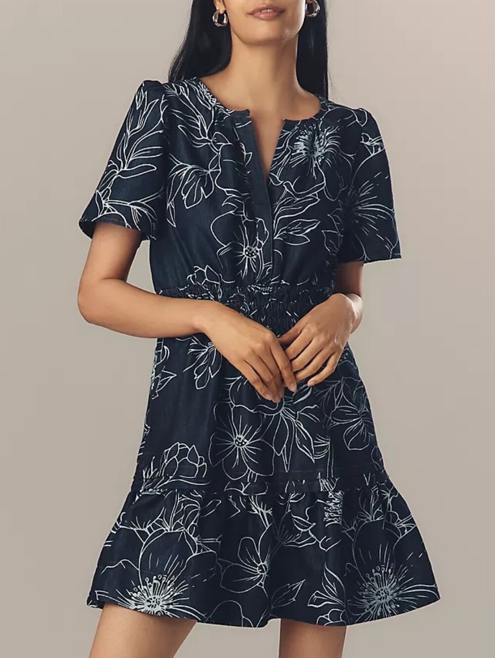 Anthropologie The Somerset Denim Mini Dress In Floral Size Small